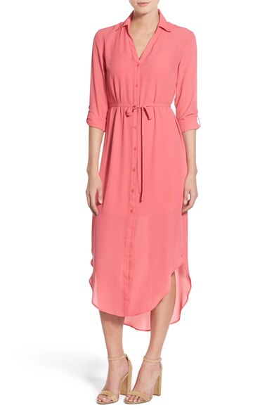 cupcakes and cashmere 'Venus' Chiffon Midi Shirtdress Flamingo