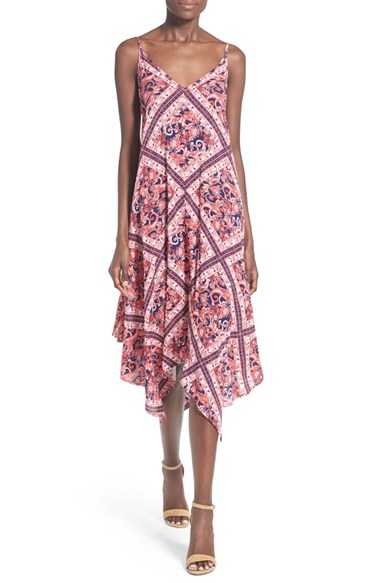 dee elle Paisley Print Midi Dress Coral Navy
