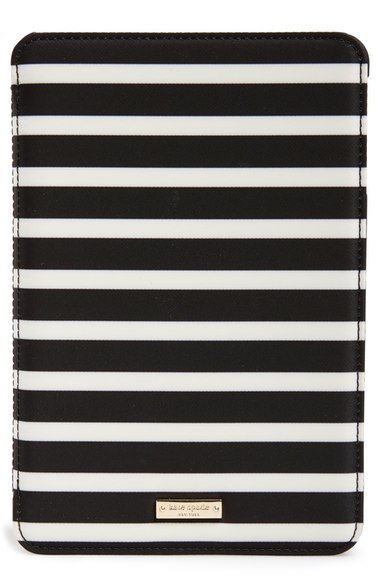 kate spade new york 'classic nylon stripe' iPad Mini folio case black cream