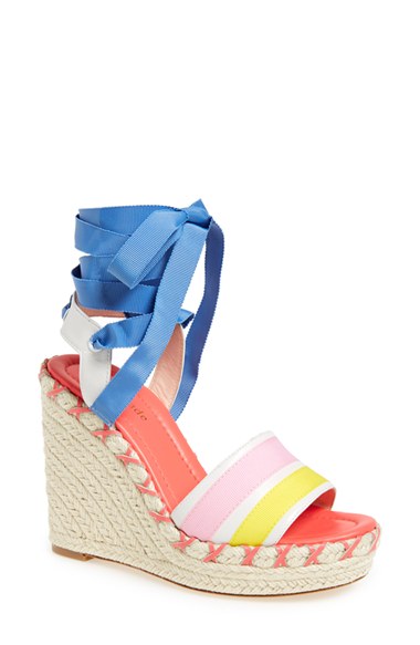 kate spade new york 'danah' wedge sandal (Women) White Nappa Multi Grosgrain
