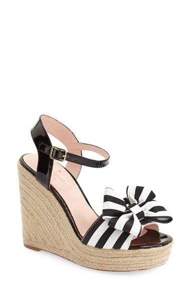 kate spade new york 'darya' wedge sandal (Women) Black/White Nappa Patent Stripe Bow Detail wedge sandals for spring