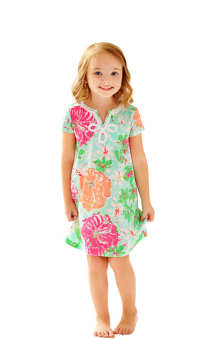 Lilly Pulitzer GIRLS MINI BREWSTER T-SHIRT DRESS COLOR: Poolside Blue Beach Walk