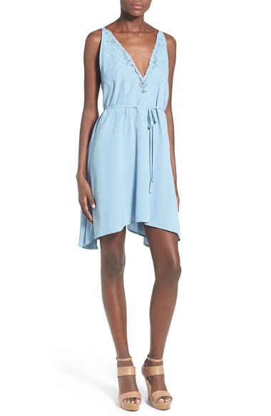 ASTR 'Born to Run' Lace Contrast Swing Dress Blue Shadow casual swing dresses
