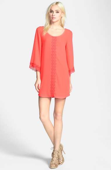 ASTR Lace Trim Shift Dress Coral  lace shift dresses for spring