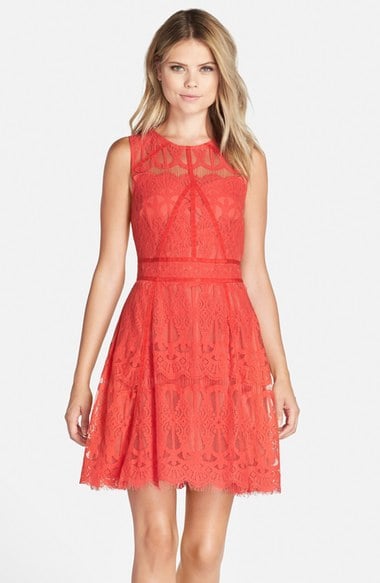 Adelyn Rae Sleeveless Lace Fit & Flare Dress Bright Coral fit and flare dresses kentucky derby party
