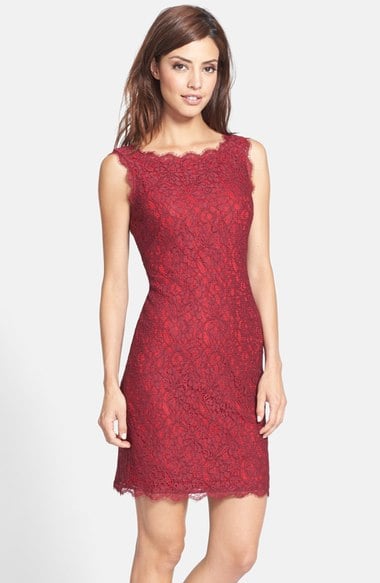 Adrianna Papell Boatneck Lace Sheath Dress (Regular & Petite) Chianti Red a-line dresses for the kentucky derby