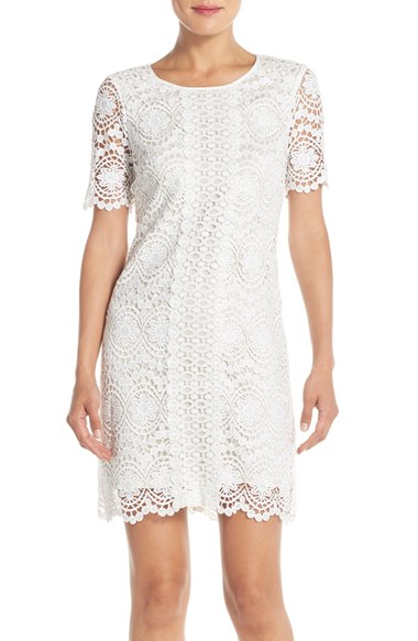 Adrianna Papell Lace Shift Dress Ivory/Oyster