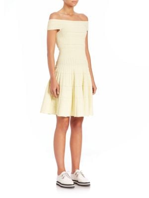 Alexander McQueen Off The Shoulder A-Line Dress Yellow Honey Suckle kentucky derby 2016