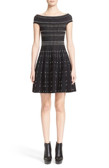 Alexander McQueen Off the Shoulder Knit Dress Black White