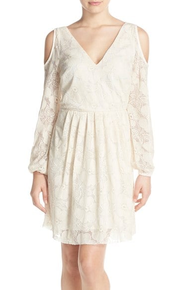 Ali & Jay Cold Shoulder A-Line Mesh Lace Dress Creme a-line dresses for the kentucky derby