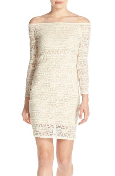 Ali & Jay Off the Shoulder Body-Con Lace Dress Creme off the shoulder kentucky derby dresses 2016