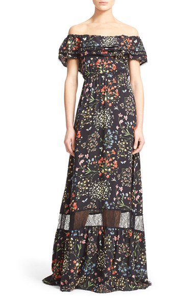 Alice + Olivia 'Cheri' Floral Print Off the Shoulder Maxi Dress Bohemian Garden off the shoulder kentucky derby dresses 2016