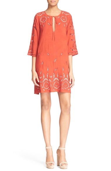 Alice + Olivia 'Morgana' Floral Lace Shift Dress Brick Red lace shift dresses for spring kentucky derby