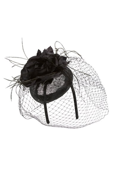 August Hat Veiled Floral Fascinator Headband Black