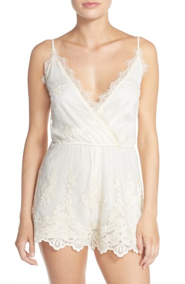 Band of Gypsies Embroidered Mesh Romper Ivory