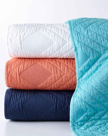 Blissliving HOME King Luisa Quilted Coverlet White Navy Blue Orange Aqua Horchow