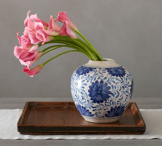 CRACKLE GLAZE FLORAL VASE Blue Pottery Barn
