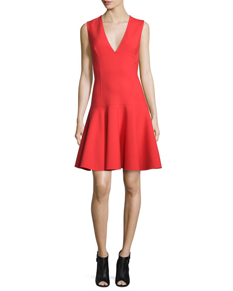 Carolina Herrera Sleeveless V-Neck Party Dress Cayenne 