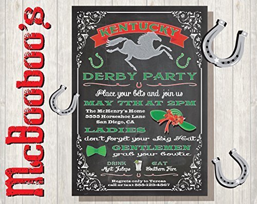 Chalkboard Kentucky Derby Party Poster Invitation with galloping horse.