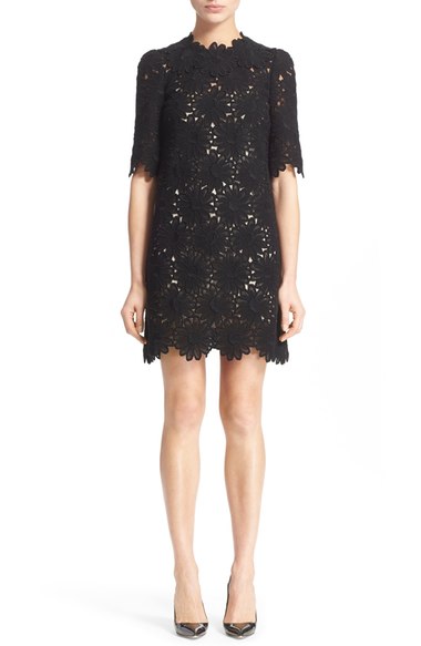 Dolce & Gabbana Daisy Macramé Lace Shift Dress Black