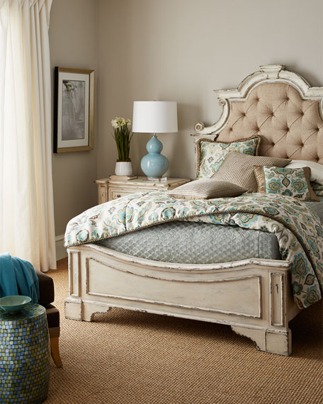 Edina Button-Tufted Fabric Upholstered King Bed Beige Horchow