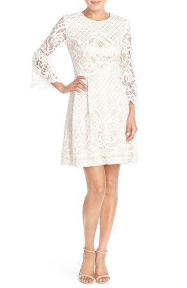Eliza J Bell Sleeve Fit & Flare Dress (Regular & Petite) Ivory or Navy Blue