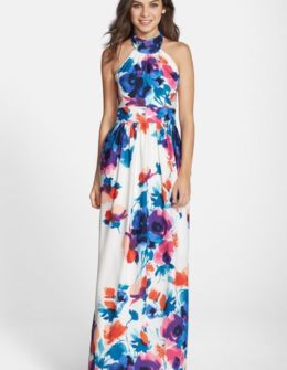 Eliza J Floral Print Halter Maxi Dress White kentucky derby halter dresses