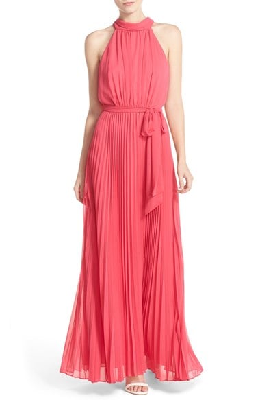 Eliza J Pleat Chiffon Maxi Dress Coral Kentucky Derby dresses