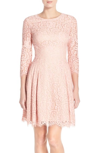 Eliza J Pleat Lace Fit & Flare Dress (Regular & Petite) Blush Pink