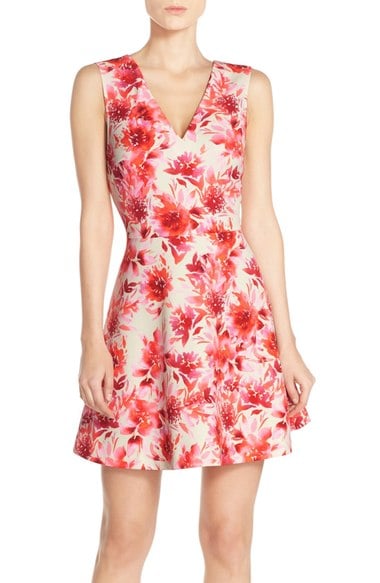 FELICITY & COCO Back Cutout Fit & Flare Dress (Regular & Petite)(Nordstrom Exclusive) Tropical Border fit and flare dresses kentucky derby