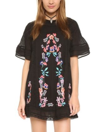 Free People Perfectly Victorian Embroidered Mini Dress Black or Blue shopbop friends and family sale