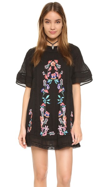 Free People Perfectly Victorian Embroidered Mini Dress Black or Blue shopbop friends and family sale