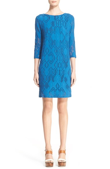 Fuzzi Lace Shift Dress Teal lace shift dresses for spring kentucky derby dresses