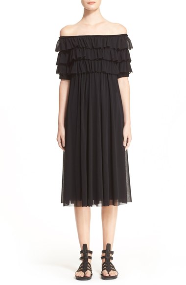 Fuzzi Off the Shoulder Tulle Ruffle Dress Black off the shoulder kentucky derby dresses 2016