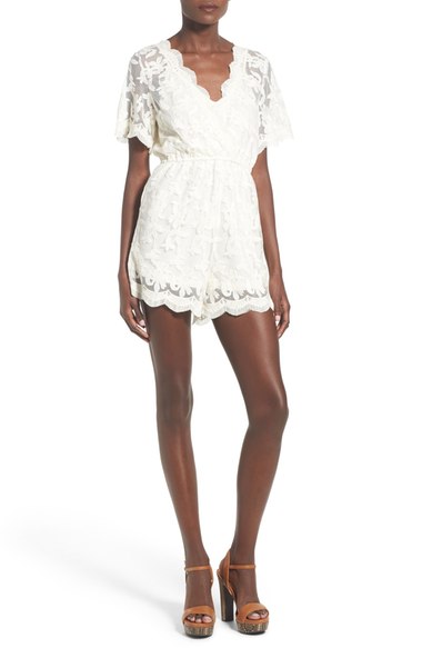 GLAMOROUS Short Sleeve Lace Romper Ivory