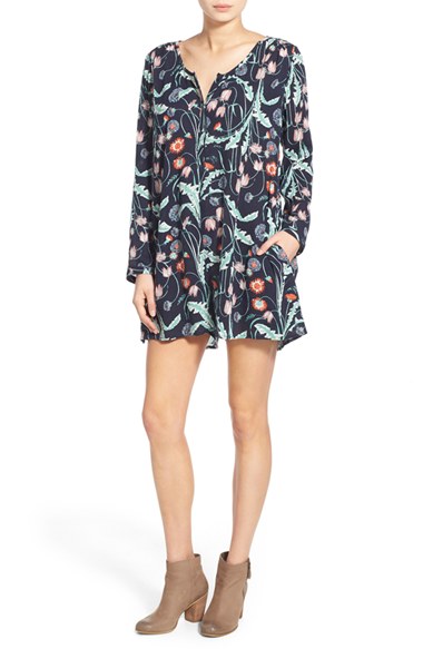 Hinge Floral Print Romper Navy Blazer Layered Stems floral print rompers