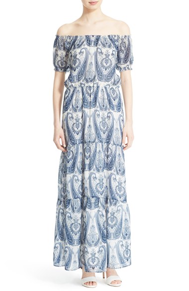 Joie 'Villy' Off the Shoulder Silk Maxi Dress Periwinkle off the shoulder kentucky derby dresses 2016