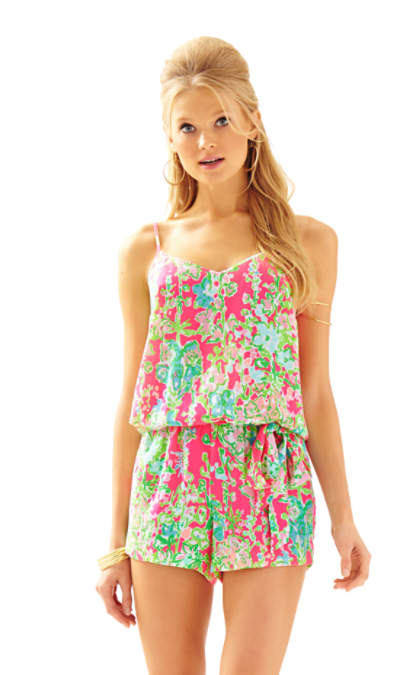 Lilly Pulitzer DEANNA TANK TOP ROMPER Flamingo Pink Southern Charm