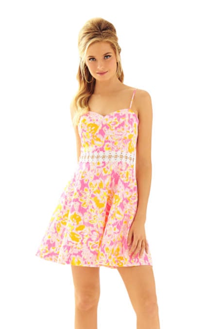 Lilly Pulitzer LENORE LACE CUT-OUT SUNDRESS Kir Royal Pink Ooh La La