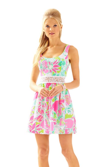 Lilly Pulitzer ROSEMARIE PRINTED SCOOP NECK DRESS Flamingo Pink Dont Give A Cluck