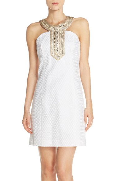 Lilly Pulitzer® 'Adelina' Embellished Cotton A-Line Dress Resort White a-line dresses for the kentucky derby