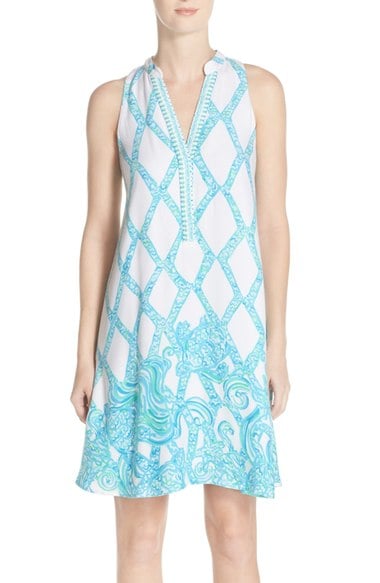Lilly Pulitzer® Print Crepe A-Line Dress Resort White Turtle Cove