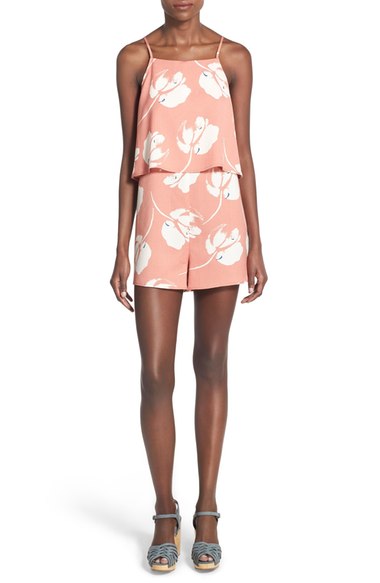 Lush Floral Print Popover Romper Mauve Cream