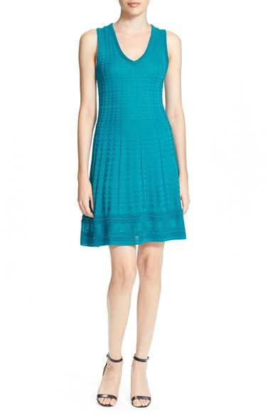 M Missoni Sleeveless V-Neck Knit Dress Teal a-line dresses kentucky derby 