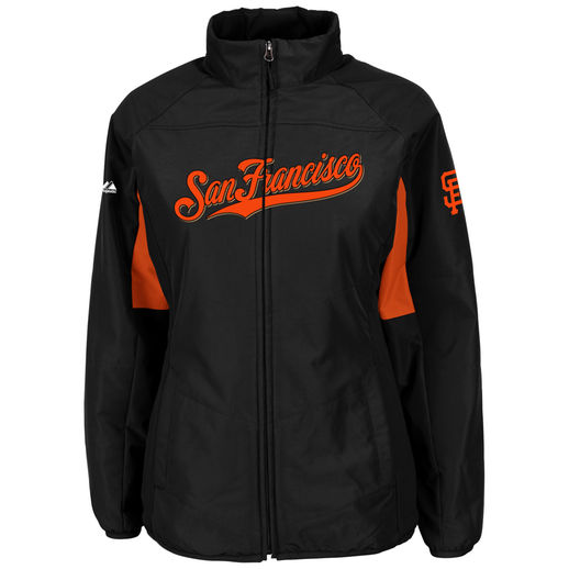 MAJESTIC SAN FRANCISCO GIANTS WOMEN'S BLACK AUTHENTIC COLLECTION DOUBLE CLIMATE FULL ZIP JACKET