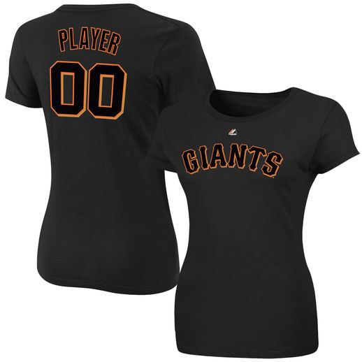 MAJESTIC SAN FRANCISCO GIANTS WOMEN'S BLACK CUSTOM ROSTER NAME & NUMBER T-SHIRT mother's day san francisco giants shirts for mom