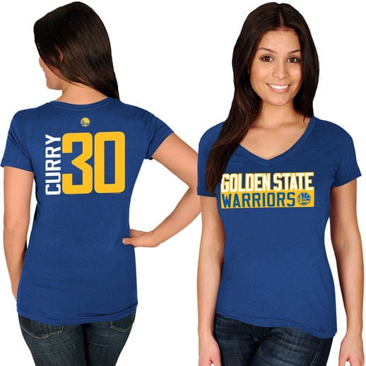 MAJESTIC STEPHEN CURRY GOLDEN STATE WARRIORS WOMEN'S ROYAL NAME & NUMBER V-NECK T-SHIRT mom mother's day gifts women