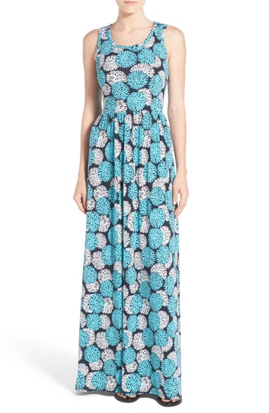MICHAEL Michael Kors 'McKenna' Twist Back A-Line Maxi Dress (Regular & Petite) New Navy Turquoise a-line dresses for the kentucky derby