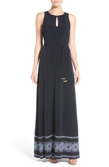 MICHAEL Michael Kors 'Miura' Border Print A-Line Maxi Dress (Regular & Petite) New Navy a-line dresses for the kentucky derby