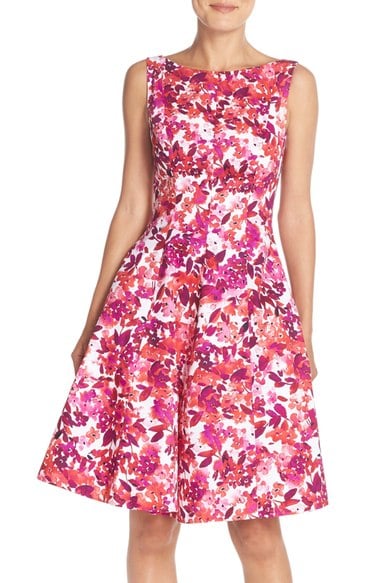 Maggy London 'Cherry Blossom' Print Fit & Flare Dress (Regular & Petite) Soft White/Berry